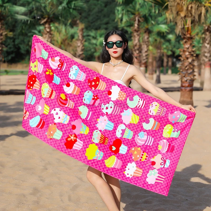 

Lovely Summer Ice Cream Pattern Microfiber Bath Towels Swimming Towels Women Girls Anti-emptied Wrap Beach Towel 150*70cm Size