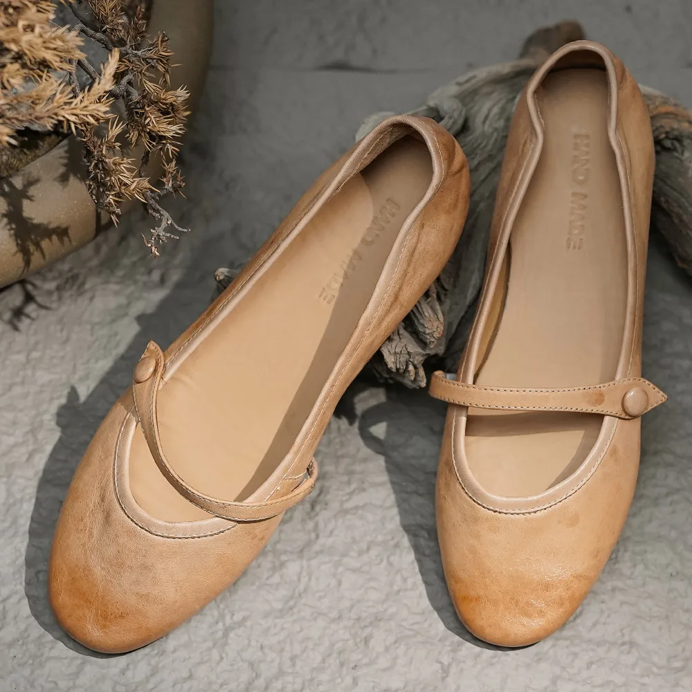 Danxuefei женские балетки из натуральной кожи с круглым носком без шнуровки мягкие