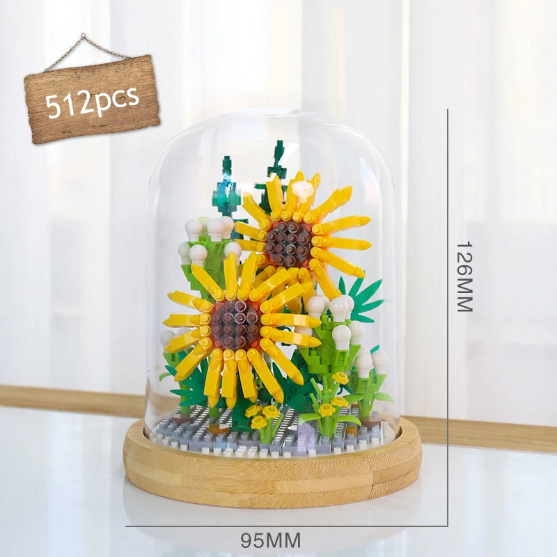 Building Blocks Flower DIY Rose and Chrysanthemum Potted Bouquet Home Decoration 3D Model Flower Block Girl Gift Children's Toys images - 6