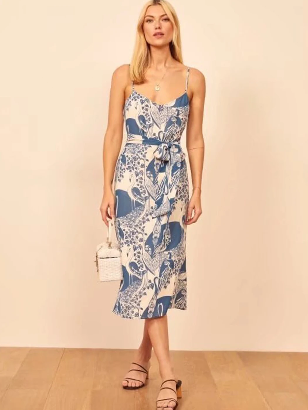 

Jastie Boho Slim Slip Dress Women Summer Square Collar Sleeveless Belt Sexy Vestidos Blue Print Beach Dresses Female 2022