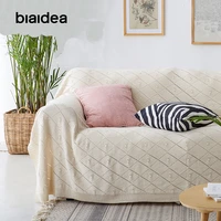 nordic throw blanketcotton thread woven line 1 2 seaters solid color creamy white knitted blanket bed cover blanket nap leisure