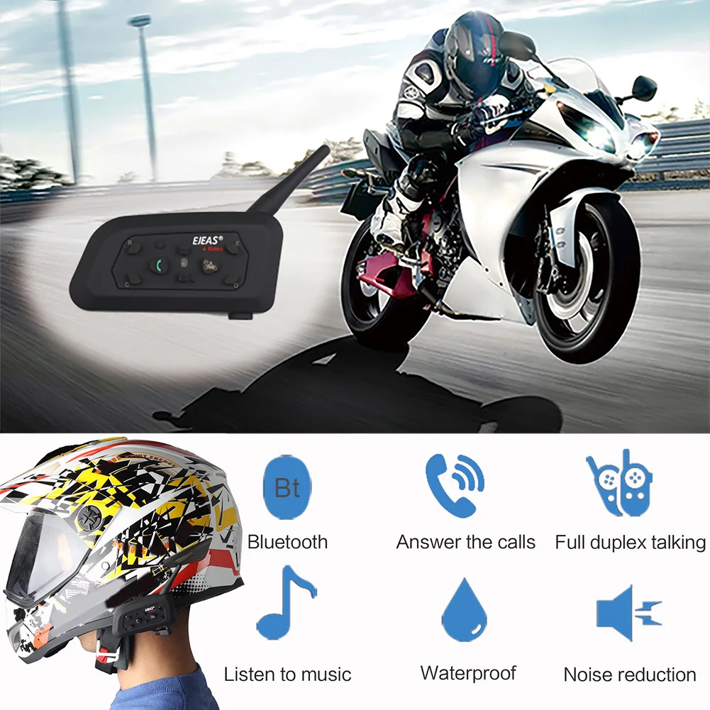 

Bluetooth-compatible 3.0 Hands-free Wireless Motorcycle Helmet Intercom Headset with Interphone Communicator for 4 Riders