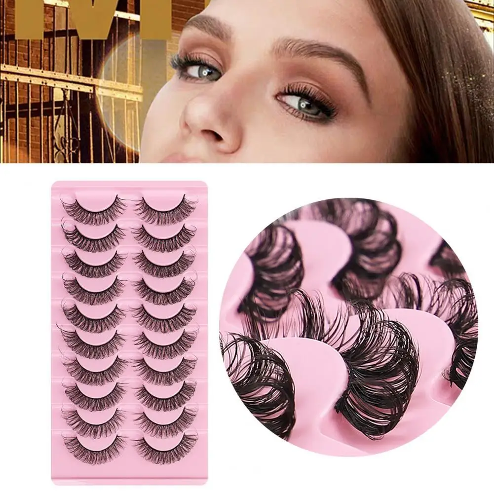 

10 Pairs False Eyelashes No Residue D-Shaped 3D Effect Lady Handmade Extensions Artificial Eyelash for Beauty