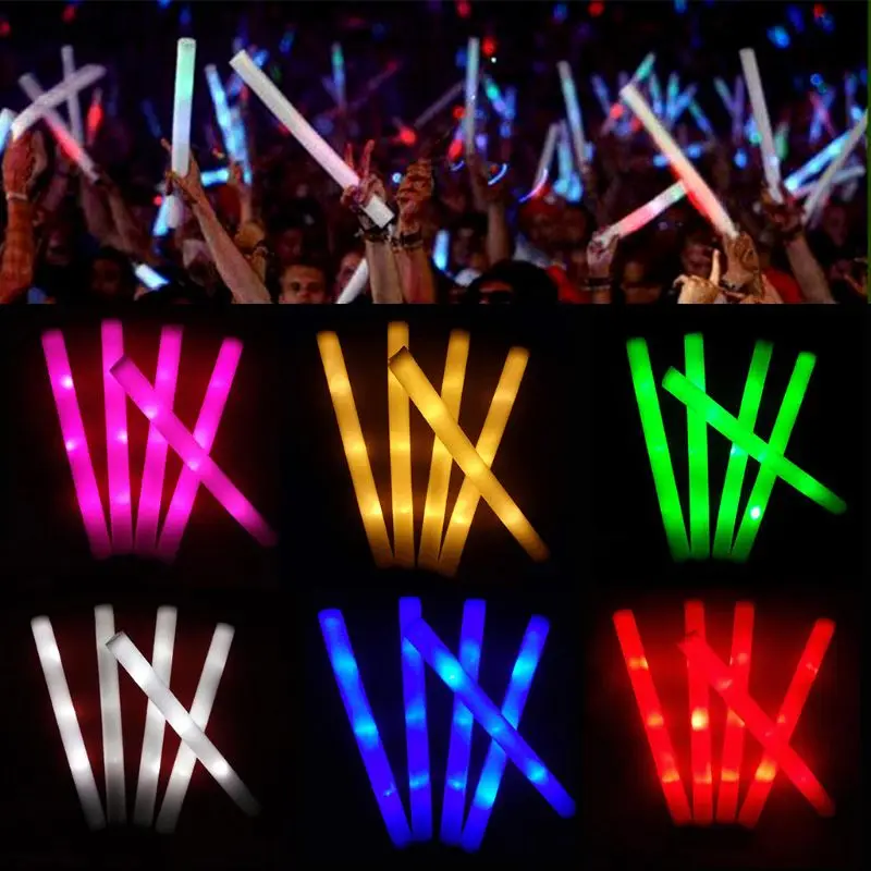 

15/30/60Pcs/Lot Glow Sticks Bulk Colorful LED Lighting Foam Stick Glow in the Dark Light for Party Cheer Flashing Tube Concert