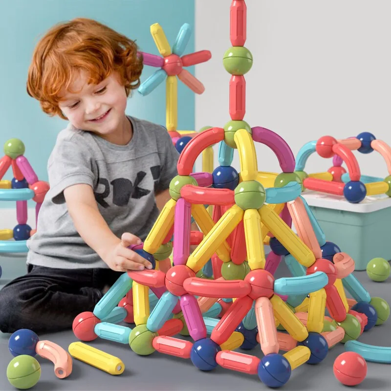 Juego de bolas y varillas magnéticas Montessori para niños y adultos, 12/16 piezas, palos de construcción, juguetes educativos de apilamiento