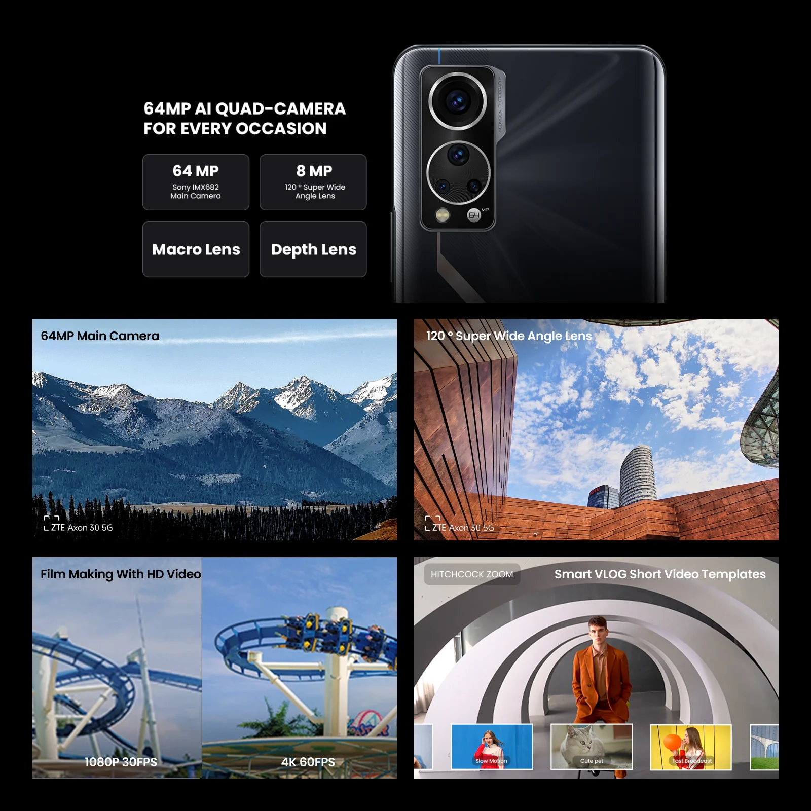 ZTE Axon 30 5G Free Shipping Smartphone Global Version 6.92'' 120Hz Snapdragon 870 Octa Core 65W Fast Charge 4200mAh Cellphone