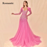 romantic pink tulle evening dress full sleeves with lace appliques sweetheart tight belt long party dress women prom gowns 2022