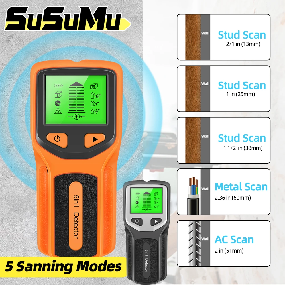 Настенный Детектор 5-в-1 С Жк-дисплеем Толщиномер Дерева Кабель Электрического