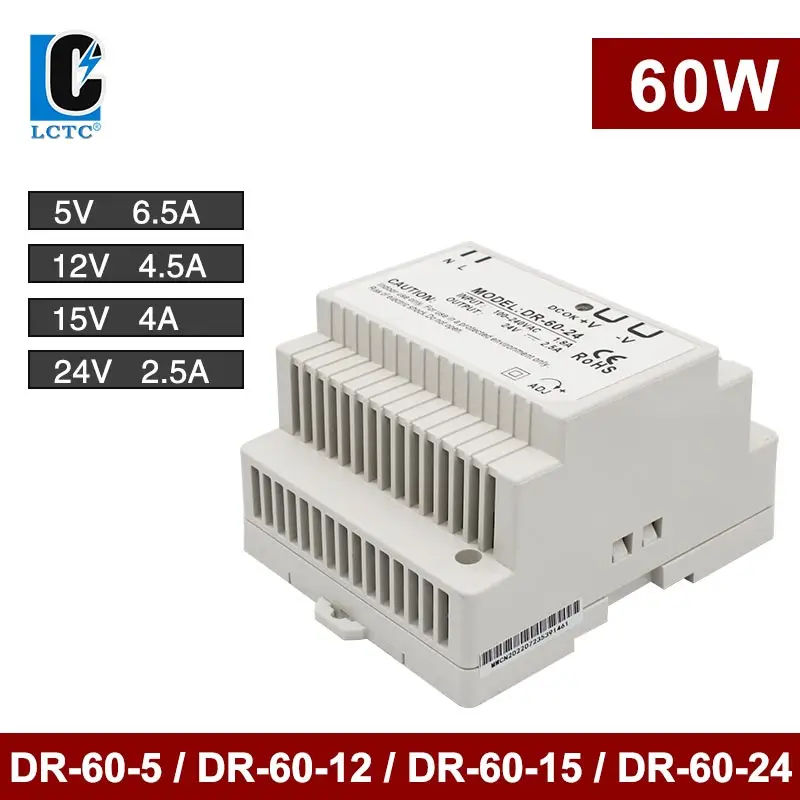 

60W 5V 12V 15V 24V Output Voltage DR-60 Series 2.5A 4A 5A 6.5A Rail Type Small Volume Switching Power Supply Transformer