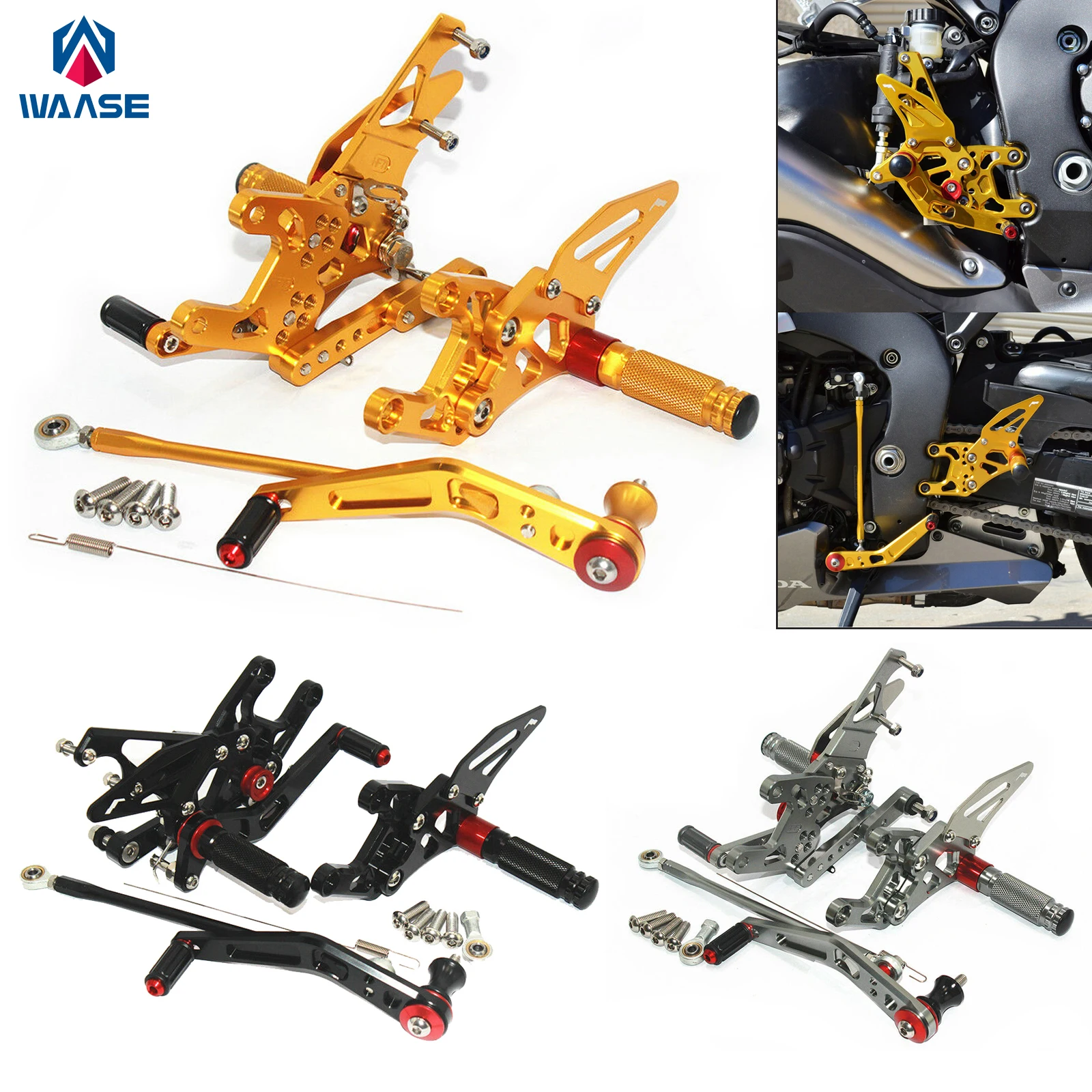 

waase Motorcycle Adjustable Rearset Footrests Foot Rest Pegs Rear Set For HONDA CBR1000RR CBR 1000 RR Fireblade SC59 2008-2016