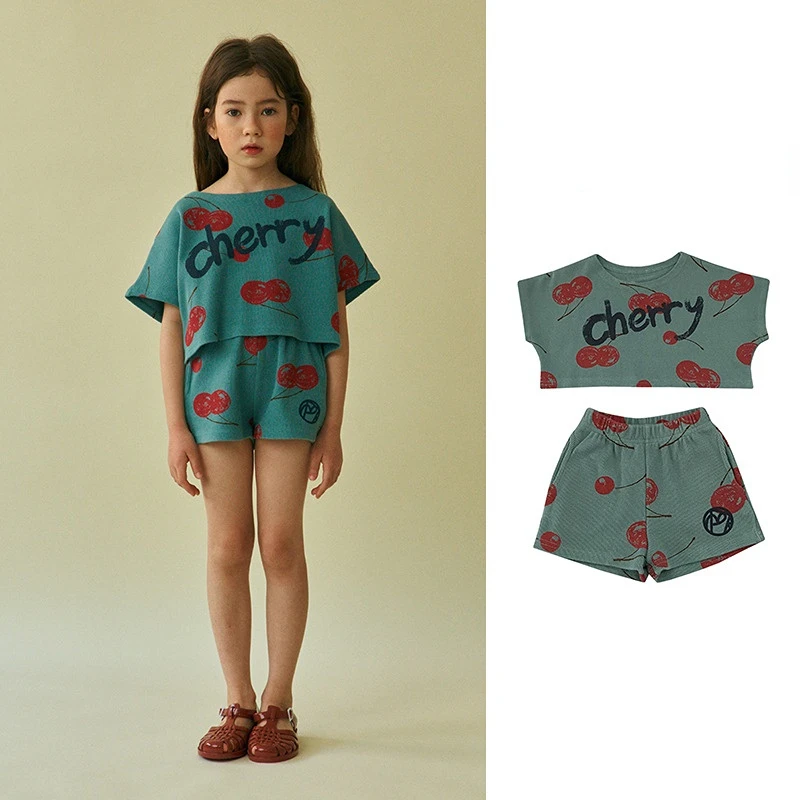 

Детский топ 2022, Летняя короткая футболка в Корейском стиле для маленьких девочек с милым принтом алфавита, короткий костюм