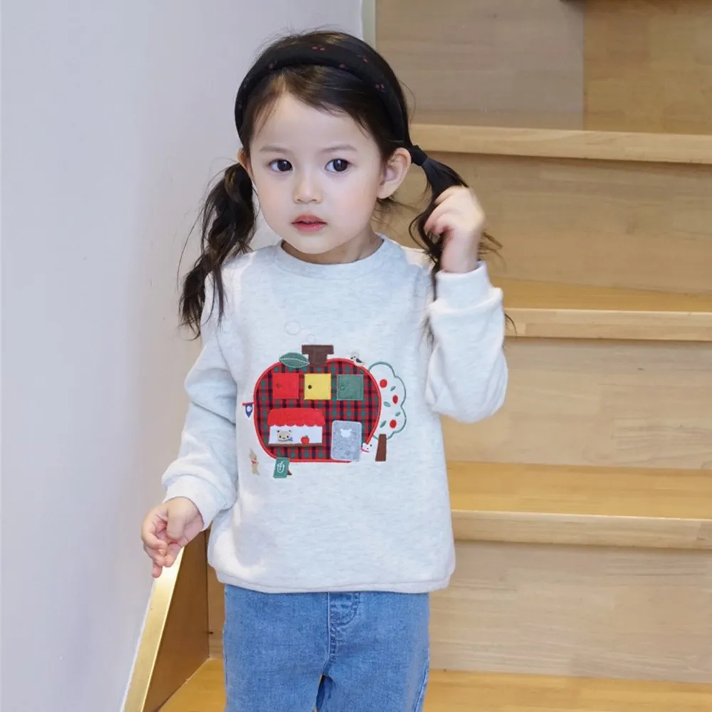 

Autumn kids Sweatshirt baby girls and boys clothes Cartoon Apple Tree Patch Embroidery Top Long sleeved round neck top