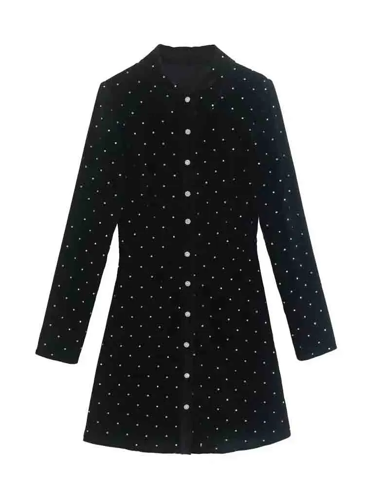 

KLKXMYT TRAF вельветовые платья для женщин 2022 новые модные яркие бриллиантовые платья с длинным рукавом Повседневные Элегантные вечерние платья