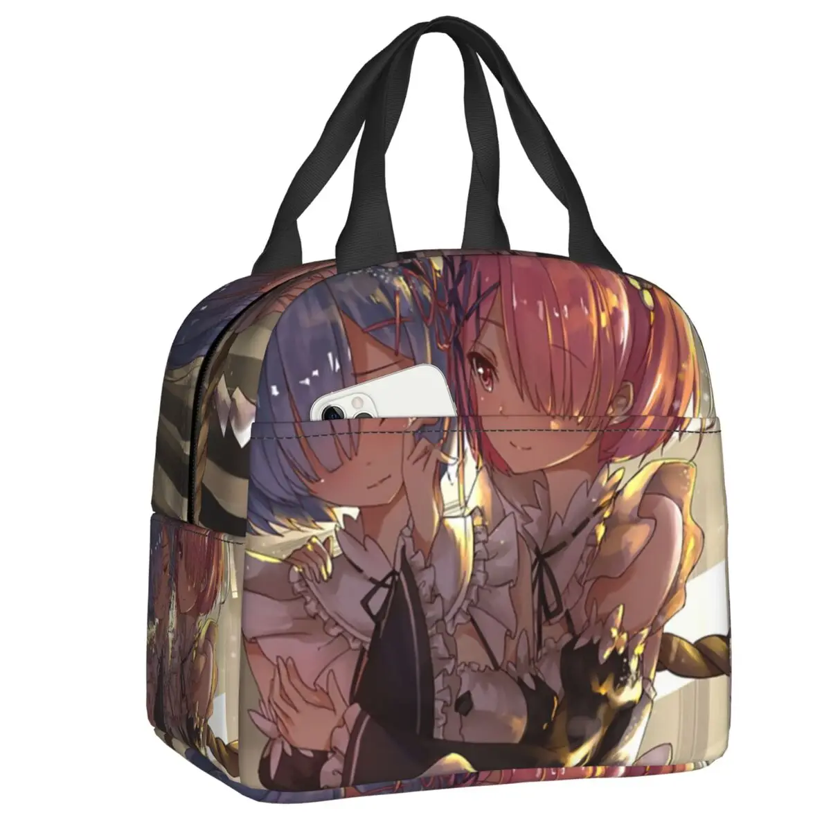 

Rem And Ram Insulated Lunch Bag for Women Portable Re Zero Anime Animation Cooler Thermal Lunch Tote Office Work School