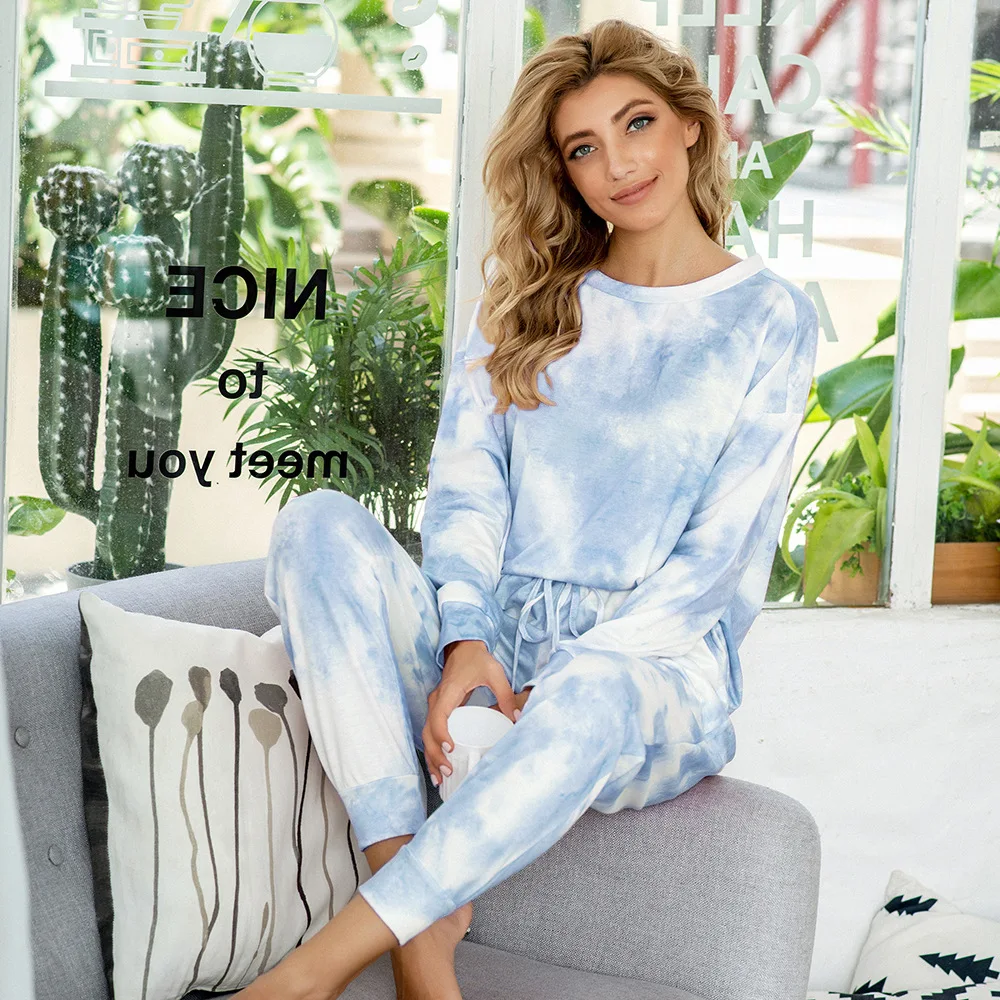 New Casual Tie-dye Printed Pajamas Fall/winter Long-sleeved Home Wear Pijamas Women Pajamas for Women Sleep Tops Night Gown