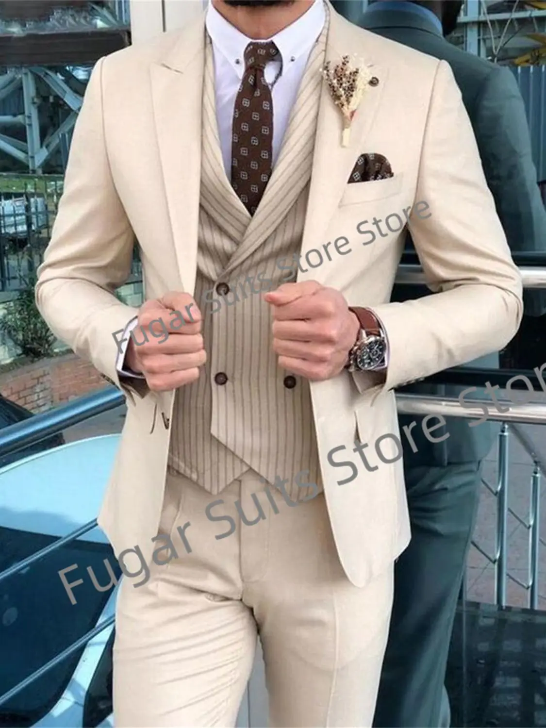 Деловые офисные бежевые Свадебные Мужские костюмы облегающие строгие смокинги