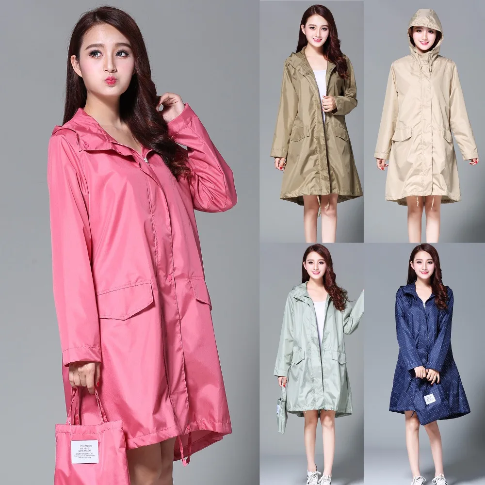 

Women's Fashion Poncho Waterproof Raincoat Hooded Sleeves and Pockets