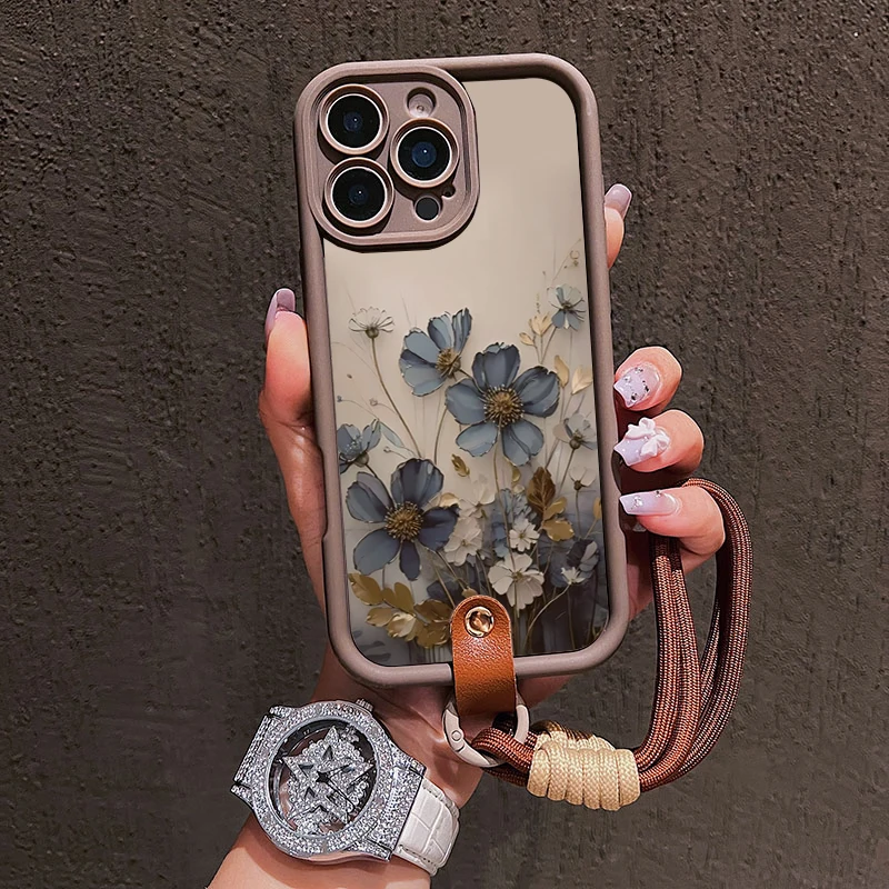 Фото Чехол для телефона с синим цветочным ремешком-шнурком для Samsung Galaxy Note 20 S24 S22 S23 S25 S26 Plus S24 FE S23 S24 S25 Ultra A56 №3