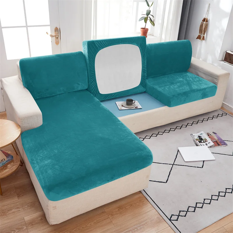 

Elastic Sofa Cover Solid Color Velvet Sofa Seat Cover Cushion Thickened Jacquard Soft Furniture Cover Four Seasons Universal