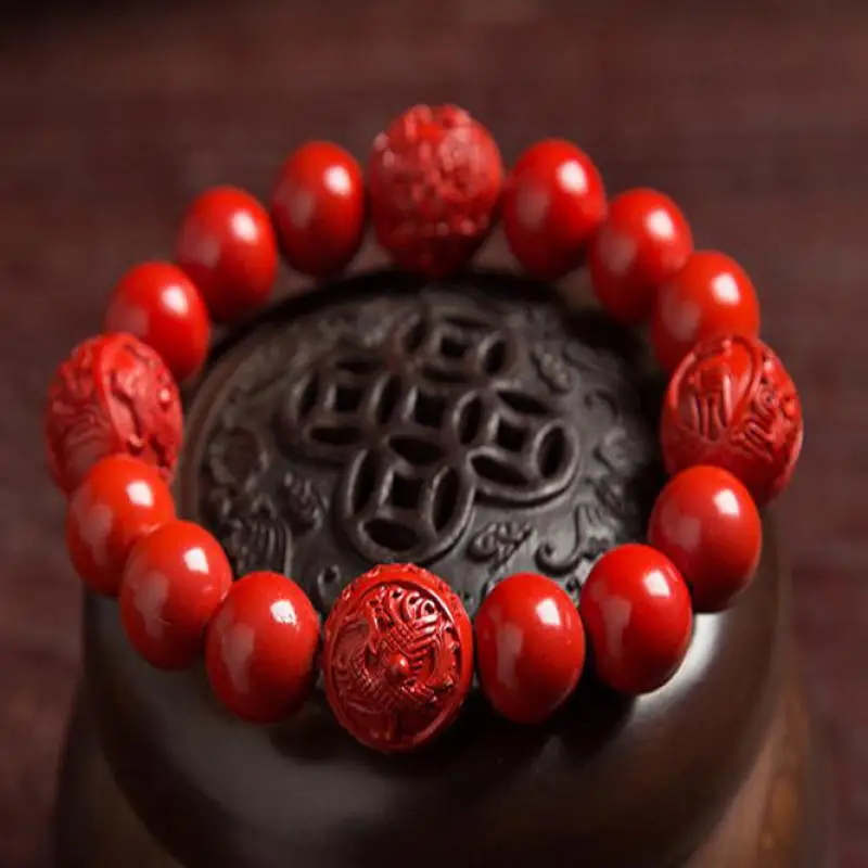 

Natural Red Organic Cinnabar Elastic Bracelet Men Women Healing Jewelry Cinnabrite Gemstone Beads Beaded Bangles Amulet Bracelet