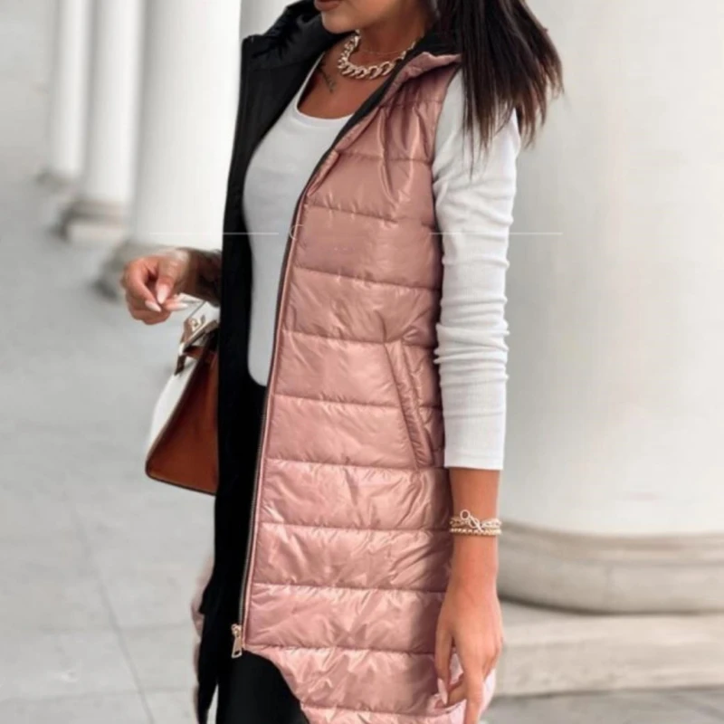 

2022 Women's Long Vest Jacket Winter Hot Selling women's Fashion Vests Casual Warm Jacket Female Bisic Coats Hooded Long Vests