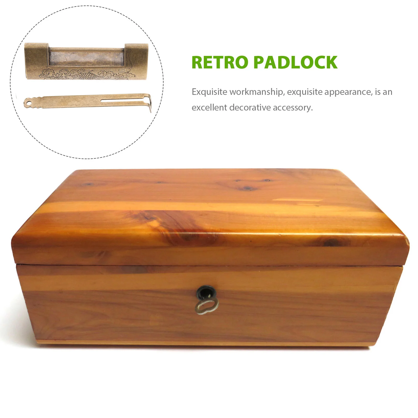 

1 Set Vintage Engraved Lock Wooden Box Padlock Old Chinese Lock