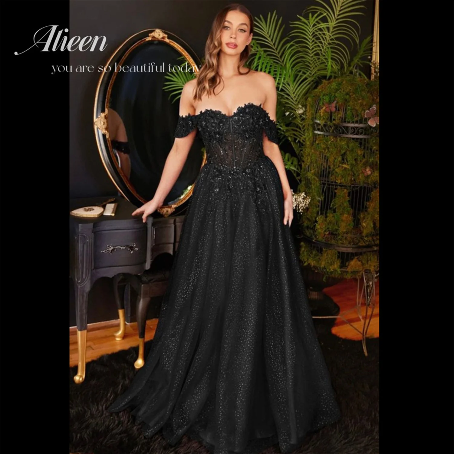 

Aileen Custom Occasion Dresses for Women Party Wedding Evening Black Shiny Sweetheart Long Dress Line A Prom Dresses 2023 Robe