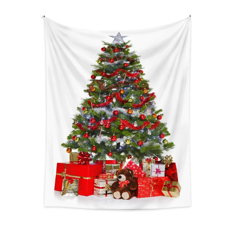 Merry Christmas Tree Background Cloth Tapestry Xmas Tree Wall Art for Living Room Bedroom Decorative Wall Hanging Decoration