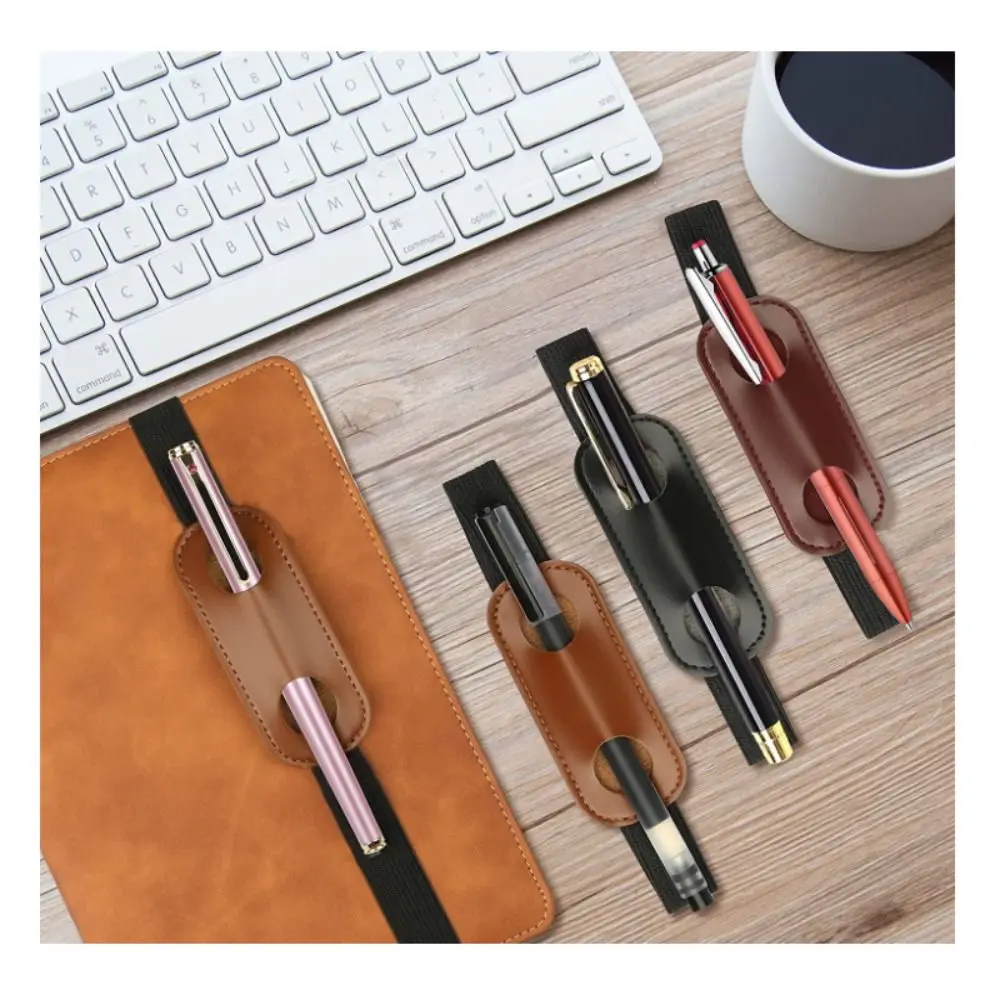 

2pcs Pu Leather Pencil Case Book Notebook Elastic Band Pen Clip Portable Office Meeting Laptop Pen Holder 2023 new