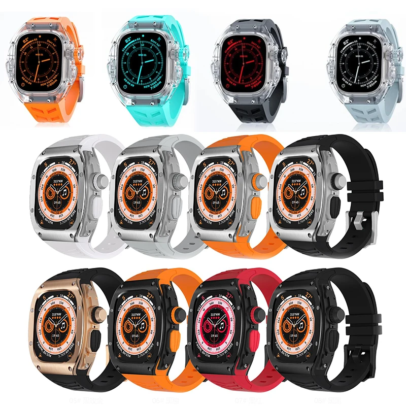 Luxury Stainless Steel Case Modification Kit For Apple Watch Ultra 49mm Transparent Mod Kit Sport Bracelet Strap For iWatch 49mm