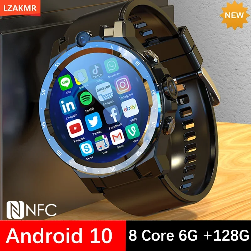 

NEW Upgrade 8 Core CPU 6G 128G Android 10 A5 1.43" Screen Smart Watch NFC Adult GPS WiFi 900mAh SIM Call 5MP Men Smartwatch 4G