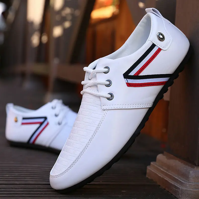 

2023 Men PU Leather Shoes Men's Casual Shoes Breathable Light Weight White Sneakers Pointed Toe Business Sneakers for Men
