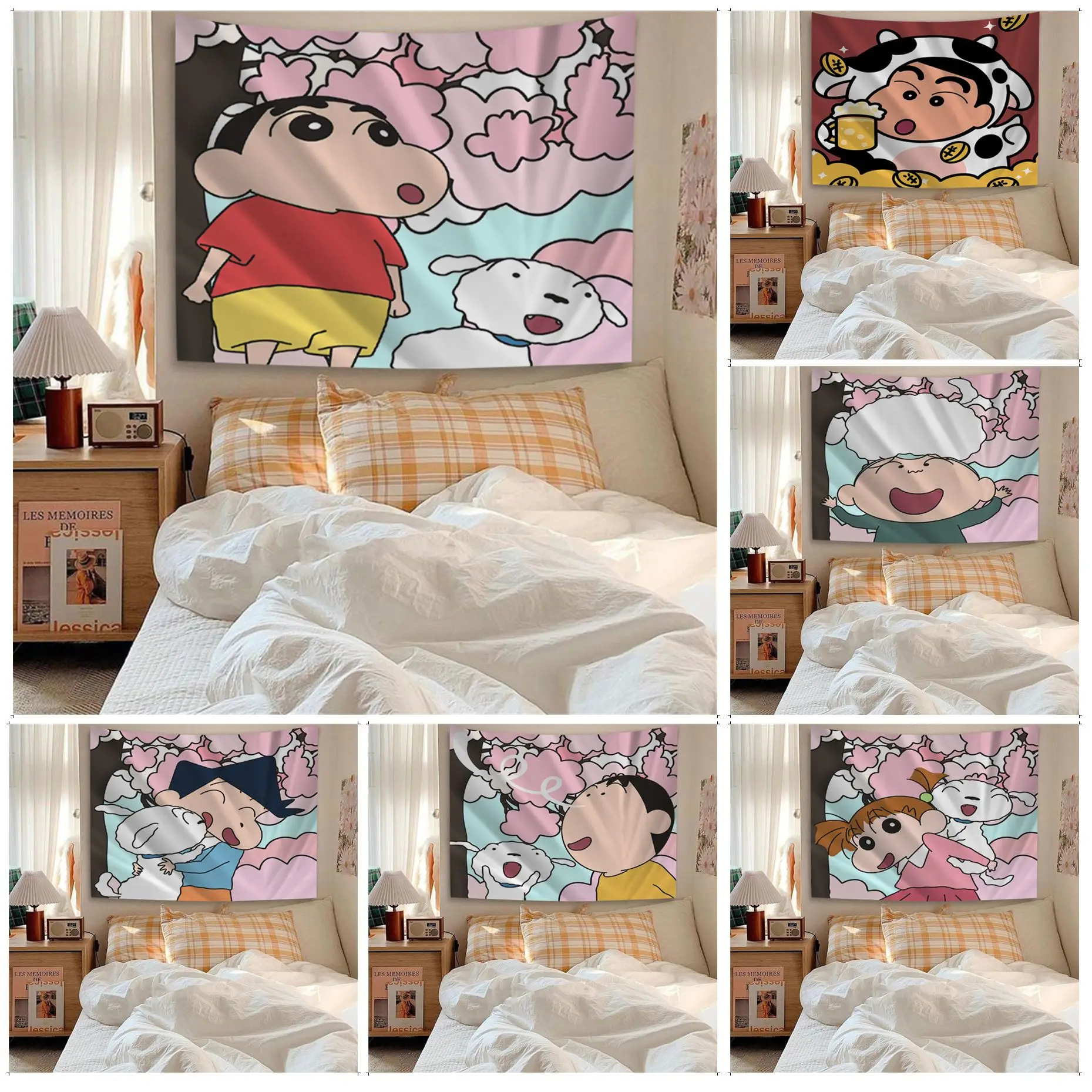 

BANDAI Crayon Shin-chan Tapestry Art Printing Hippie Flower Wall Carpets Dorm Decor INS Home Decor