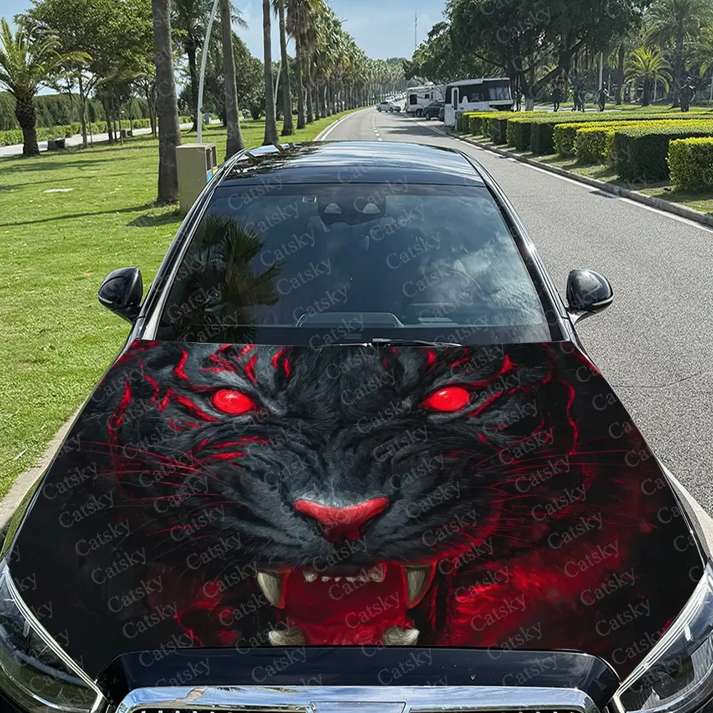 Фото Автомобильная пленка Roaring Red Eyes Black Tiger, наклейка на автомобиль, наклейка на автомобиль, обертка для грузовика, обертка на капот №1