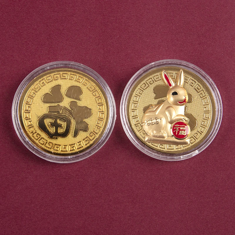 

Памятные монеты на Новый Год Кролика в китайском стиле, 2023 год, красный пакет, праздник весны, монетница Hongbao