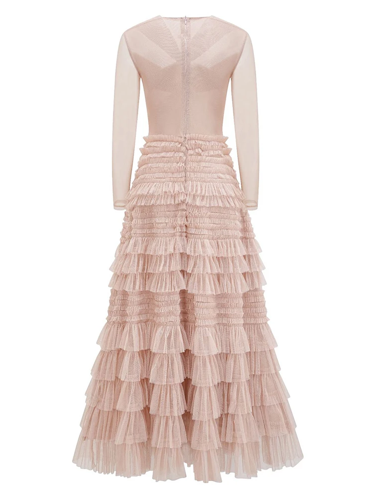 QMQA Модное женское однотонное кружевное сетчатое платье с перекрестным V-образным