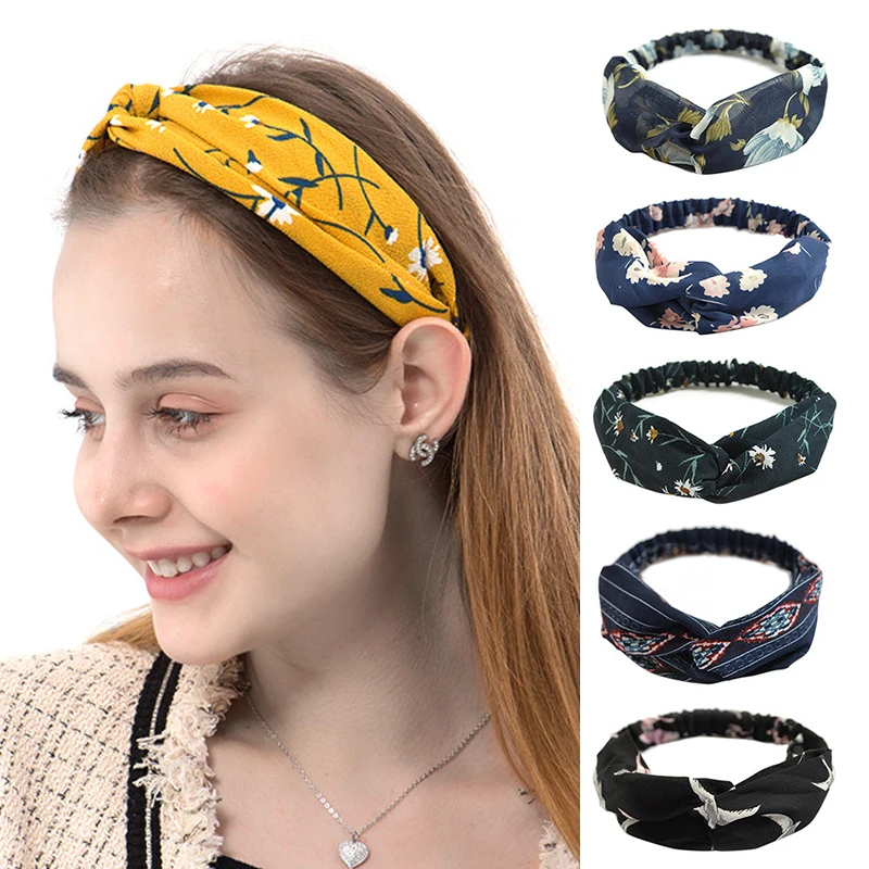 Summer Women Cross Solid color Hair Bands Girls Print Flower Headbands Fashion Facial Turban Make up Hair Accessories