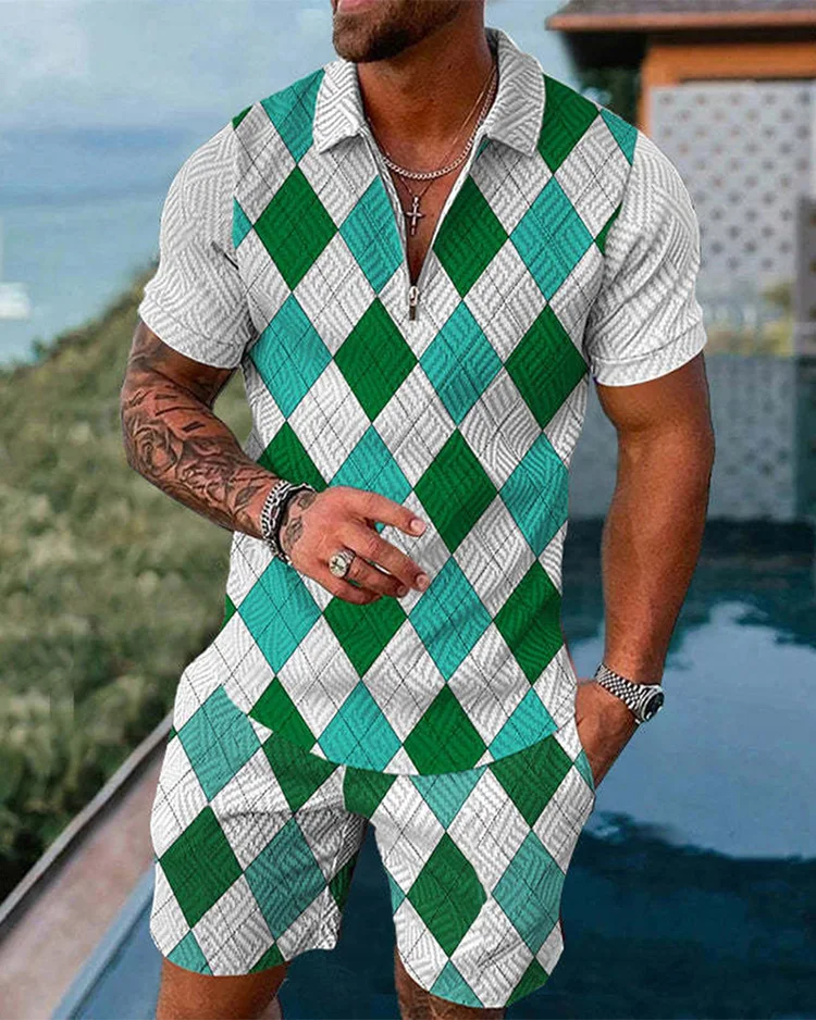 New Men's Sports Suit Summer Casual Short Sleeve 3D Printed Polo Shirt And Shorts Suit Two-piece Men's Clothing Oversized Loose