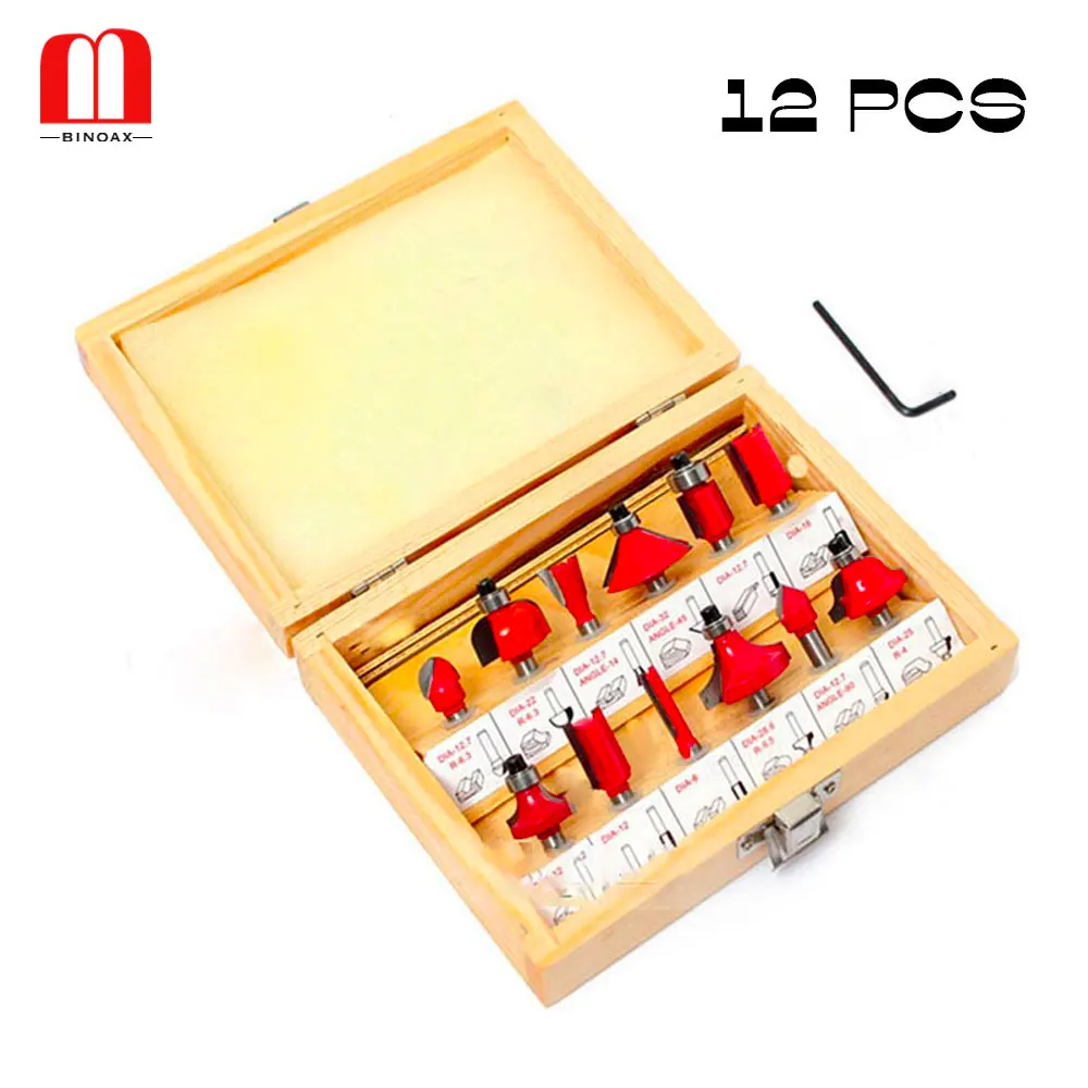 

12Pcs Tungsten Carbide Router Bits Rotary Power Tool Accessories With Wood box -1/4 and 1/2 inch Shank