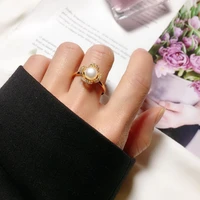 natural pearl fashion rose flower rings sweet romantic dating rings for women stainless steel womens rings for engagement