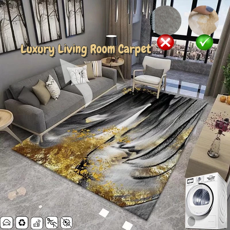 

Luxury Golden Stripe Living Room Carpet 140x200 Large Area Rugs for Bedroom Decor Stretch Soft Mat Anti-Skid Floor Mats Washable