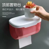 wall mount bathroom tissue storage box punch free phone rack case toilet paper holder waterproof shelf organizer