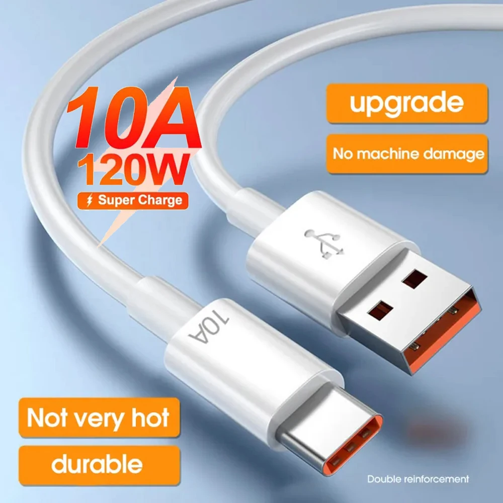 

10A 120W Type C Super Fast Charging Phone Cable for Huawei P40 P30 USB-C Charging Data Cord for Xiaomi 14 Redmi 13 12 Oneplus 11