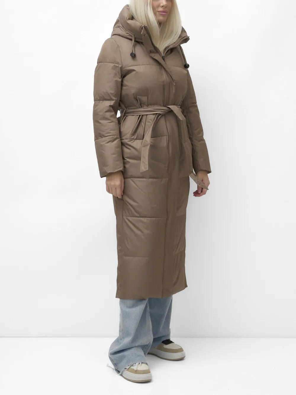 Пальто утепленное стеганное зимнее с капюшоном женское AD9605K