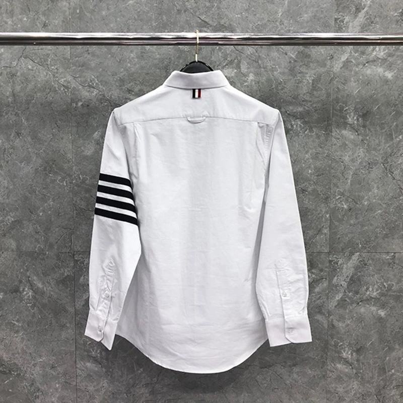 TB THOM Men's Long Sleeve Dress Shirt Regular Fit Oxford Solid Spring Autunm Fashion Brand Clothing Cotton Oxford TB Shirts