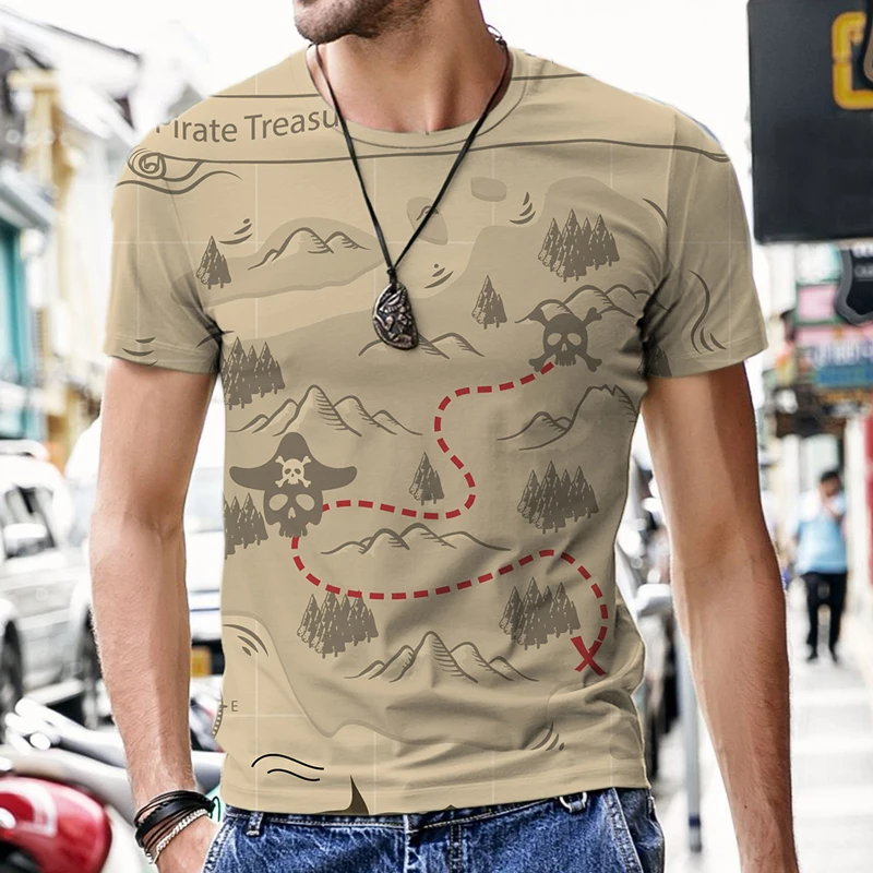 

Футболка мужская оверсайз с круглым вырезом, модная повседневная тенниска с 3D рисунком карты сокровищ, удобная спортивная майка