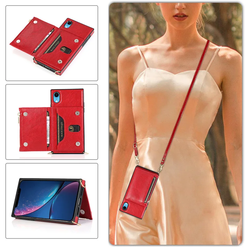 

Slant Back Strap Leather Case For iPhone 14 Pro Max Plus 14pro 13 12 11 XS XR 6 6S 7 8 SE2020 Flip Flop Zipper Wallet Card Case