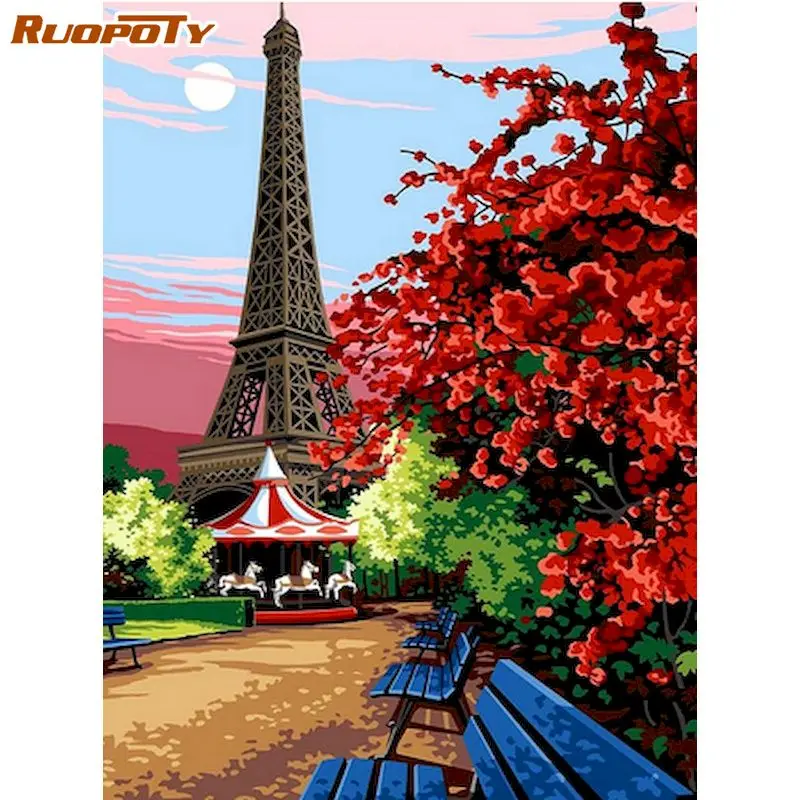 

RUOPOTY Landscape Paint By Numbers Diy On Canvas Tower Scenery 60x75cm Oil Painting By Numbers Picture Paint Kit Home Decoration