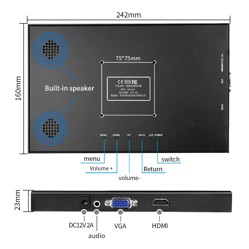 

HD 1080P IPS LCD Portable monitor for PS3 PS4 XBOx360 with VGA HDMI Interface 10.1 Inch Computer Gaming Monitor PC