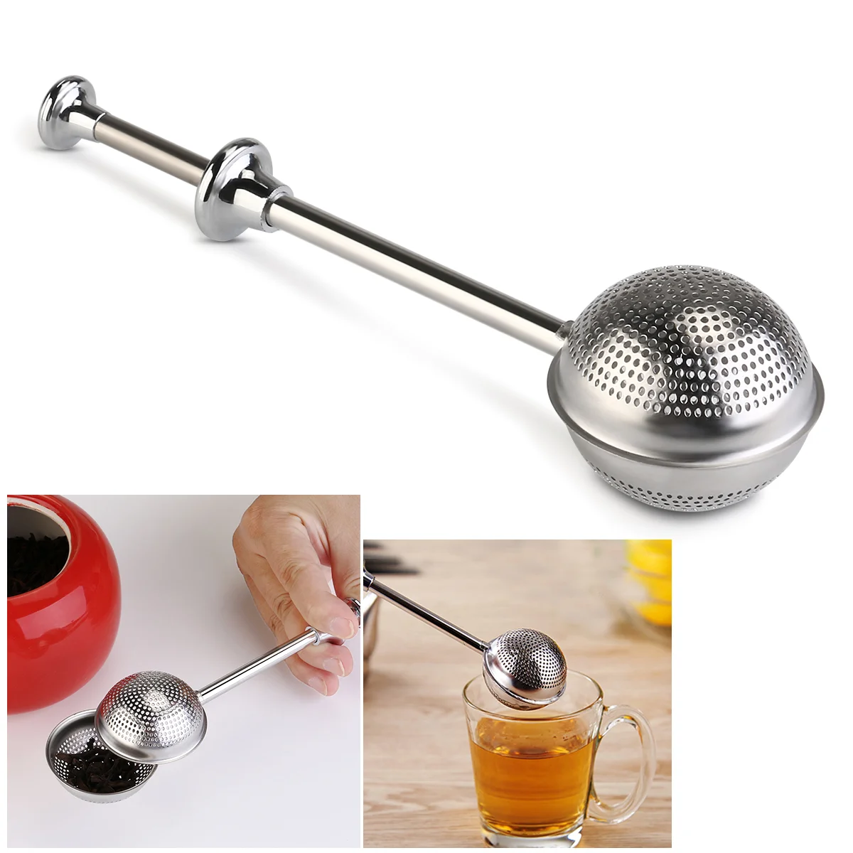 

Shaped Stainless Steel Push Style Tea Infuser Strainer (Silver)